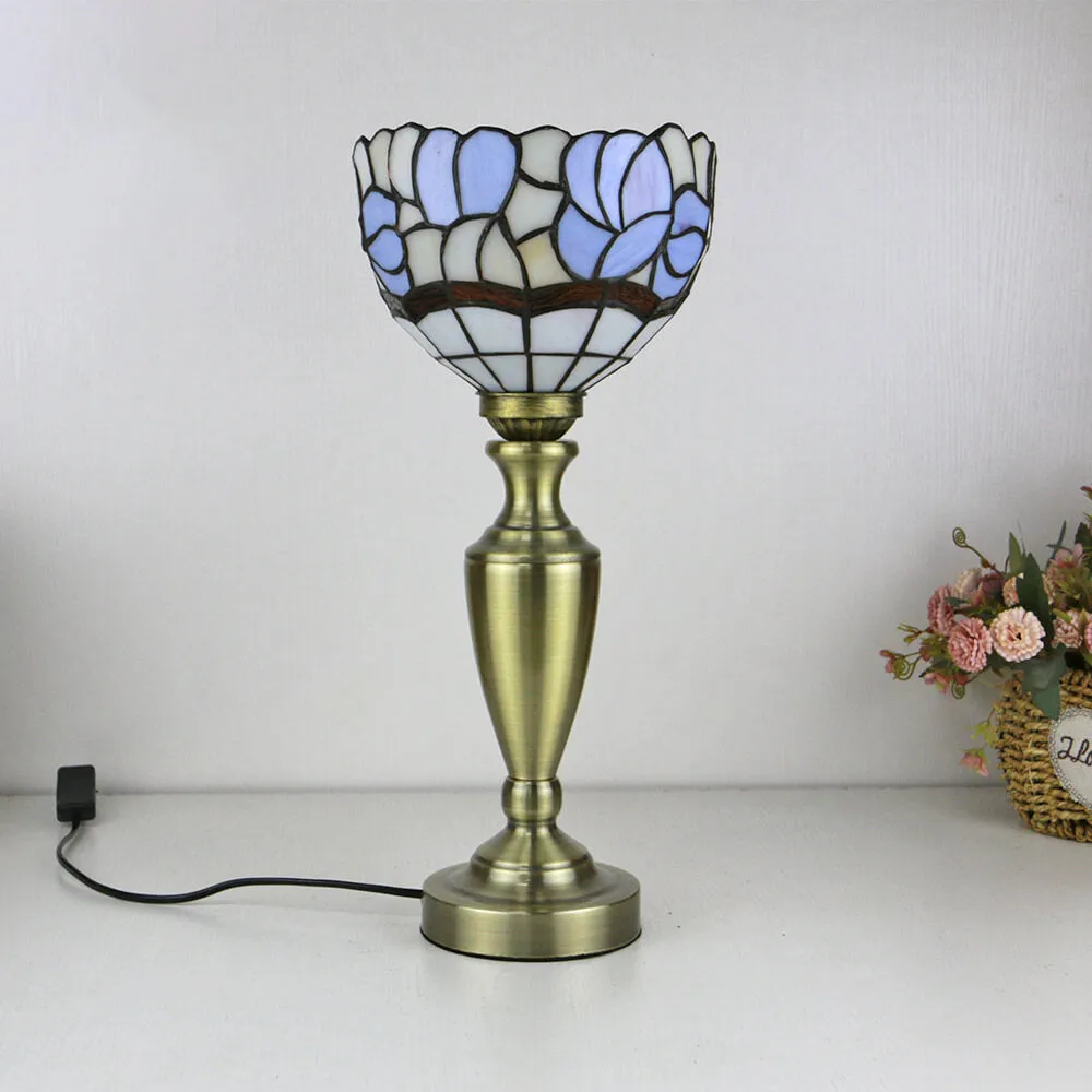 Traditional Tiffany European Floral Stained Glass Bowl Design 1-Light Table Lamp For Home Office