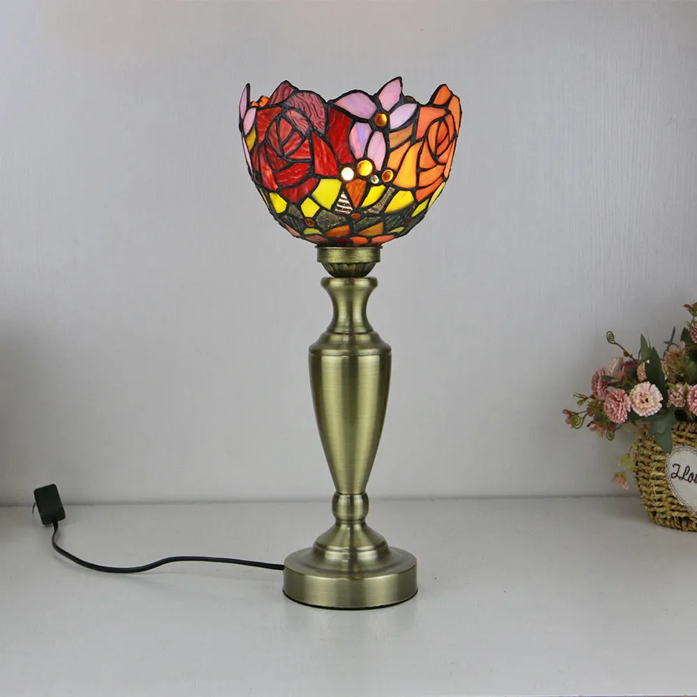 Traditional Tiffany European Floral Stained Glass Bowl Design 1-Light Table Lamp For Home Office