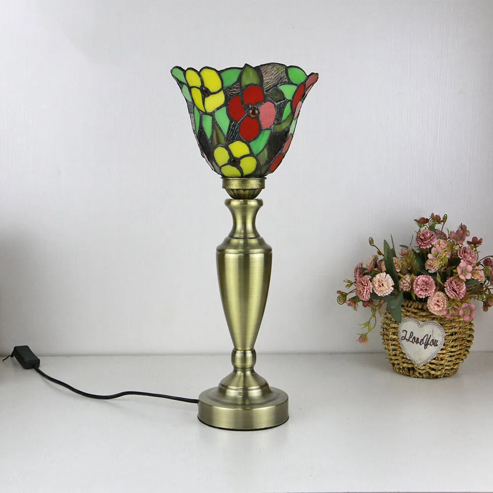 Traditional Tiffany European Floral Stained Glass Bowl Design 1-Light Table Lamp For Home Office