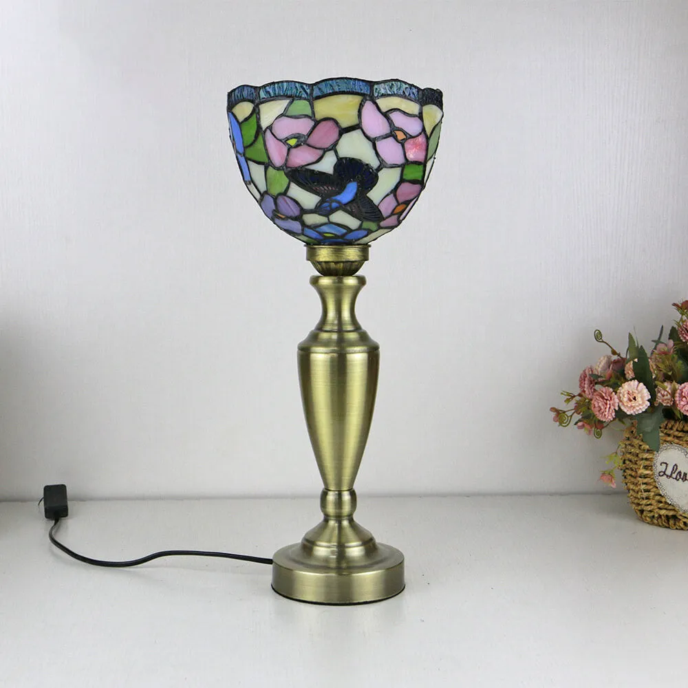 Traditional Tiffany European Floral Stained Glass Bowl Design 1-Light Table Lamp For Home Office
