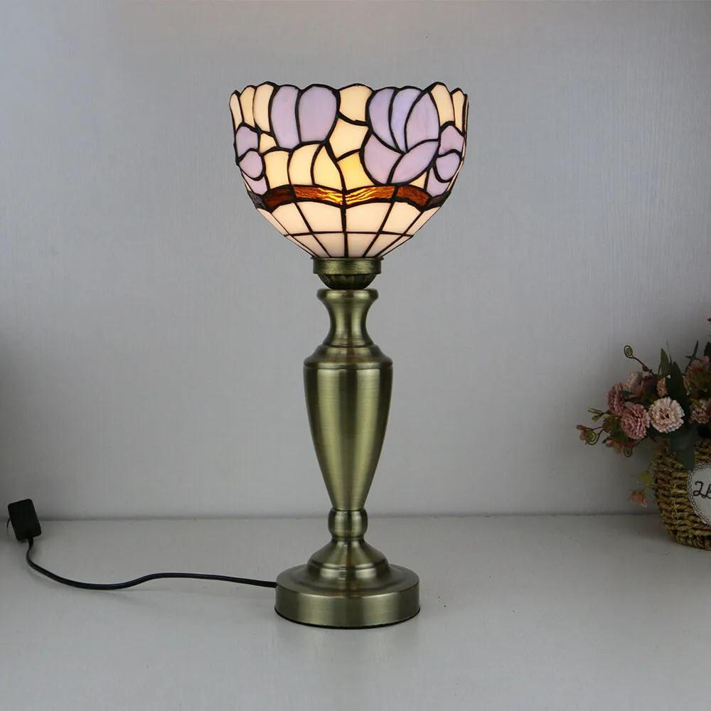 Traditional Tiffany European Floral Stained Glass Bowl Design 1-Light Table Lamp For Home Office