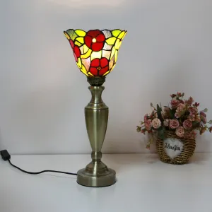 Traditional Tiffany European Floral Stained Glass Bowl Design 1-Light Table Lamp For Home Office