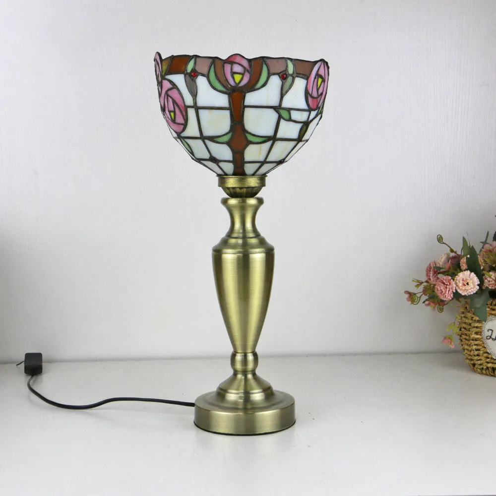Traditional Tiffany European Floral Stained Glass Bowl Design 1-Light Table Lamp For Home Office