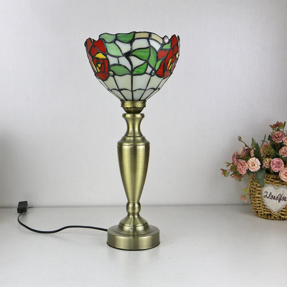 Traditional Tiffany European Floral Stained Glass Bowl Design 1-Light Table Lamp For Home Office