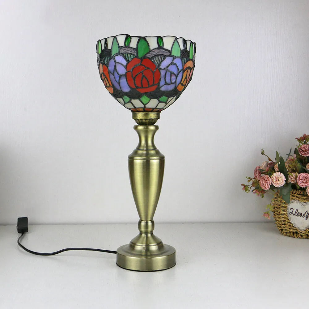 Traditional Tiffany European Floral Stained Glass Bowl Design 1-Light Table Lamp For Home Office