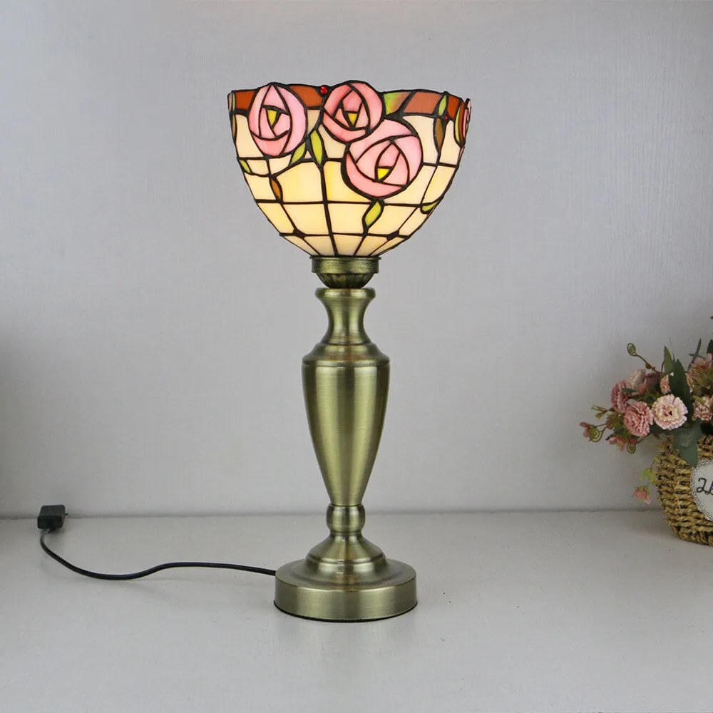 Traditional Tiffany European Floral Stained Glass Bowl Design 1-Light Table Lamp For Home Office