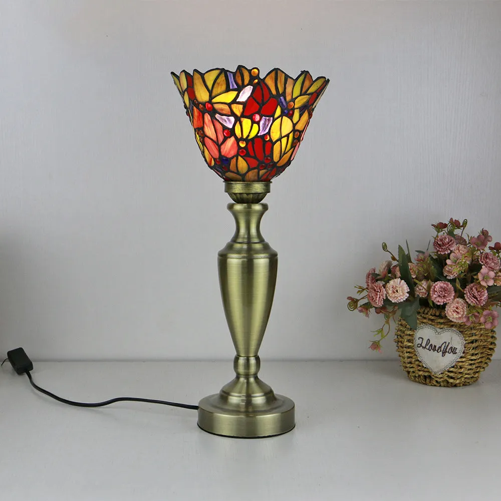 Traditional Tiffany European Floral Stained Glass Bowl Design 1-Light Table Lamp For Home Office