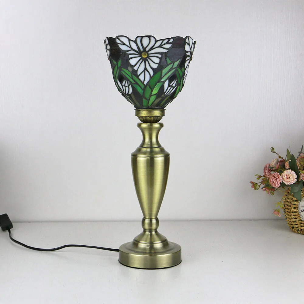 Traditional Tiffany European Floral Stained Glass Bowl Design 1-Light Table Lamp For Home Office