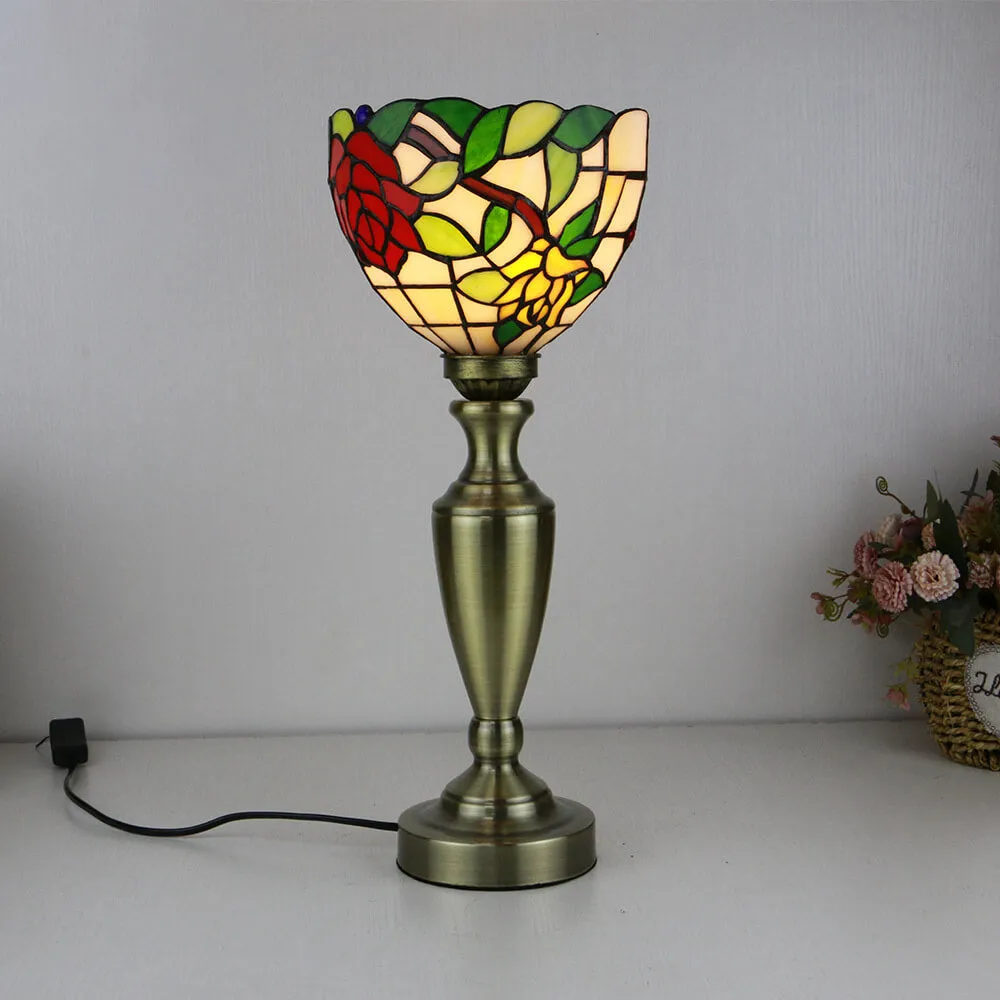 Traditional Tiffany European Floral Stained Glass Bowl Design 1-Light Table Lamp For Home Office