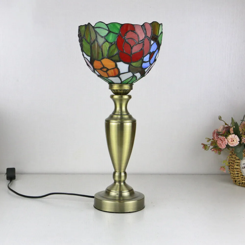 Traditional Tiffany European Floral Stained Glass Bowl Design 1-Light Table Lamp For Home Office
