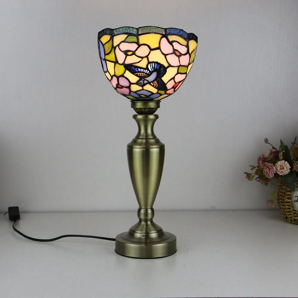 Traditional Tiffany European Floral Stained Glass Bowl Design 1-Light Table Lamp For Home Office