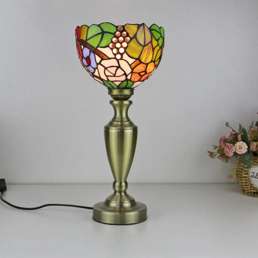 Traditional Tiffany European Floral Stained Glass Bowl Design 1-Light Table Lamp For Home Office