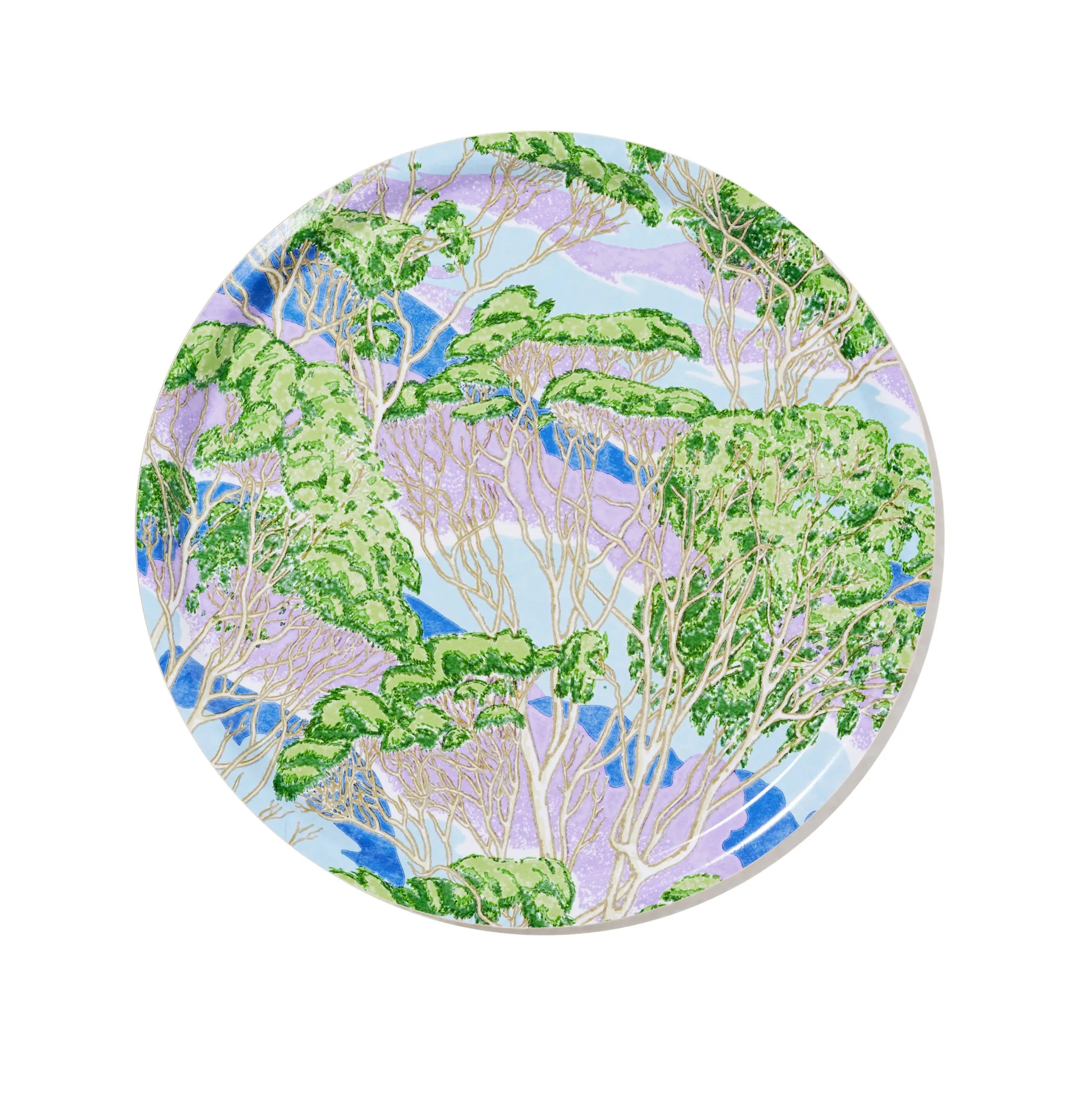 Trees Blue Round Tray