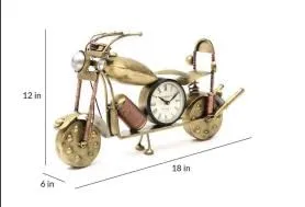 Trending Products & Gifts IRON PAINTED BULLET TABLE CLOCK Table and Home Décor Decorative Showpiece (Iron, Gold) (Brown) (BIKE CLOCK)
