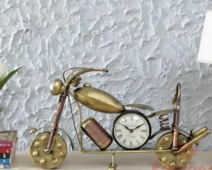 Trending Products & Gifts IRON PAINTED BULLET TABLE CLOCK Table and Home Décor Decorative Showpiece (Iron, Gold) (Brown) (BIKE CLOCK)