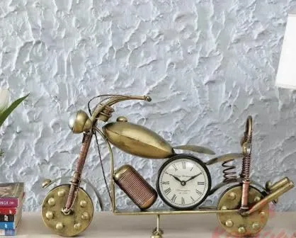 Trending Products & Gifts IRON PAINTED BULLET TABLE CLOCK Table and Home Décor Decorative Showpiece (Iron, Gold) (Brown) (BIKE CLOCK)