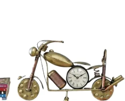 Trending Products & Gifts IRON PAINTED BULLET TABLE CLOCK Table and Home Décor Decorative Showpiece (Iron, Gold) (Brown) (BIKE CLOCK)