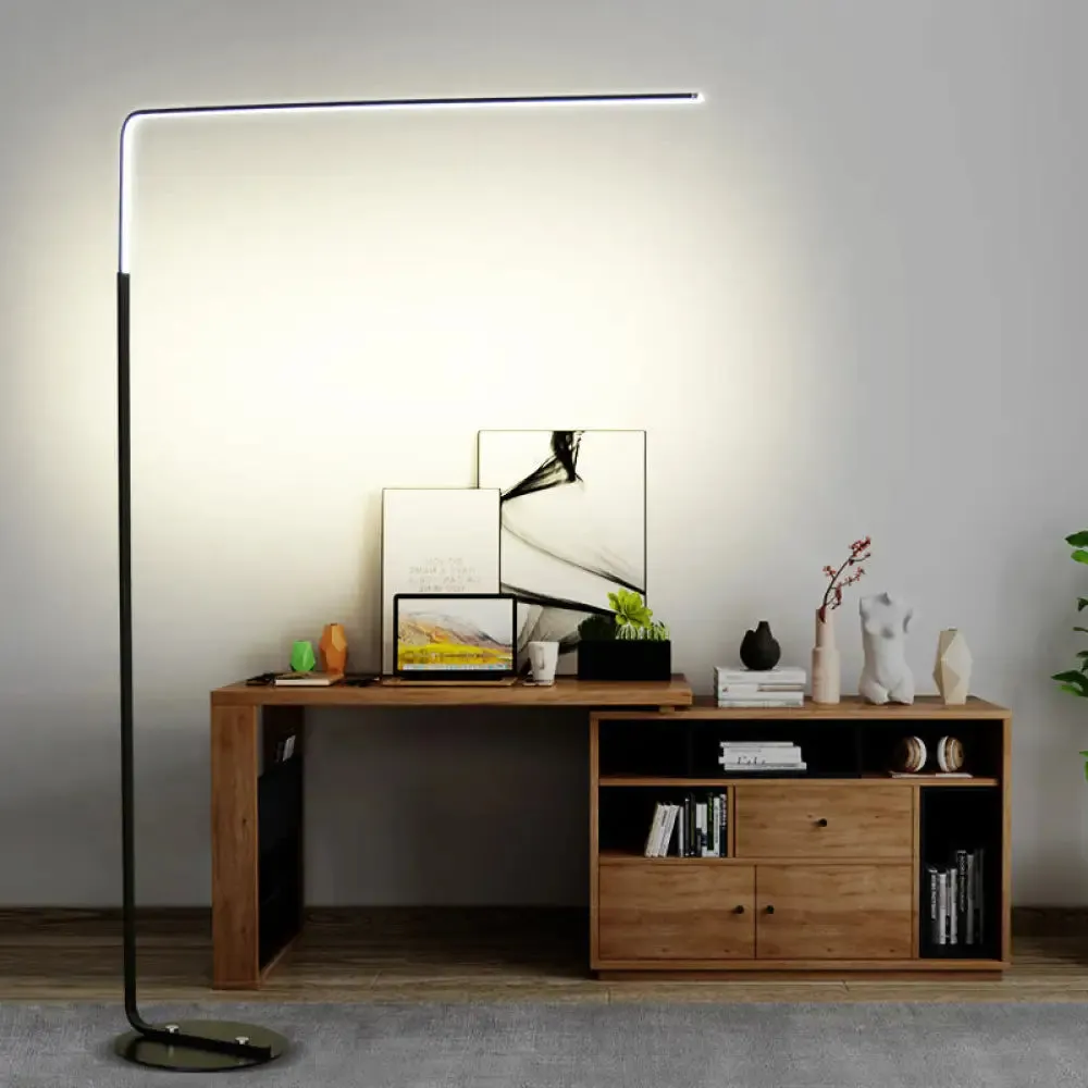 Triangle-Shaped Metallic LED Floor Lamp for Bedroom - Nordic Black/White Reading Light