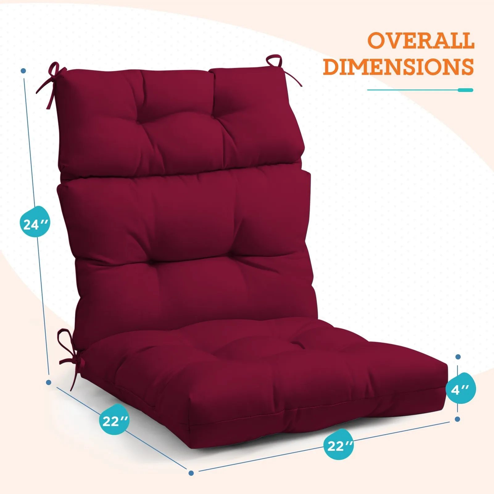 Tufted Outdoor/Indoor High Back Patio Chair Cushion, Set of 1, 46'' x 22''