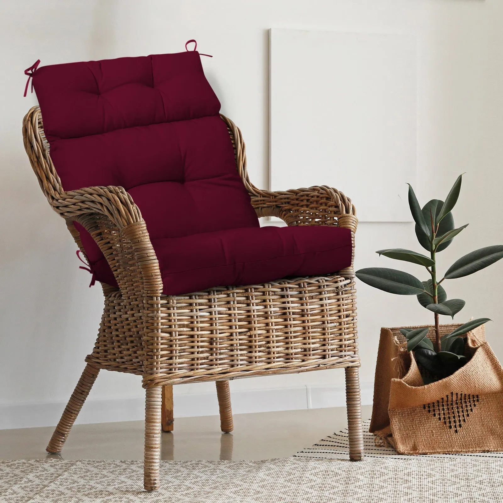 Tufted Outdoor/Indoor High Back Patio Chair Cushion, Set of 1, 46'' x 22''
