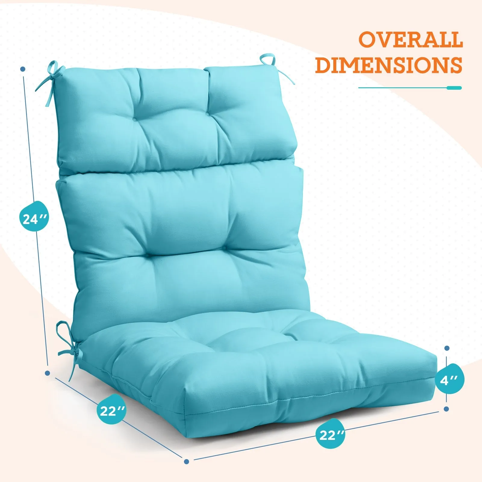 Tufted Outdoor/Indoor High Back Patio Chair Cushion, Set of 1, 46'' x 22''
