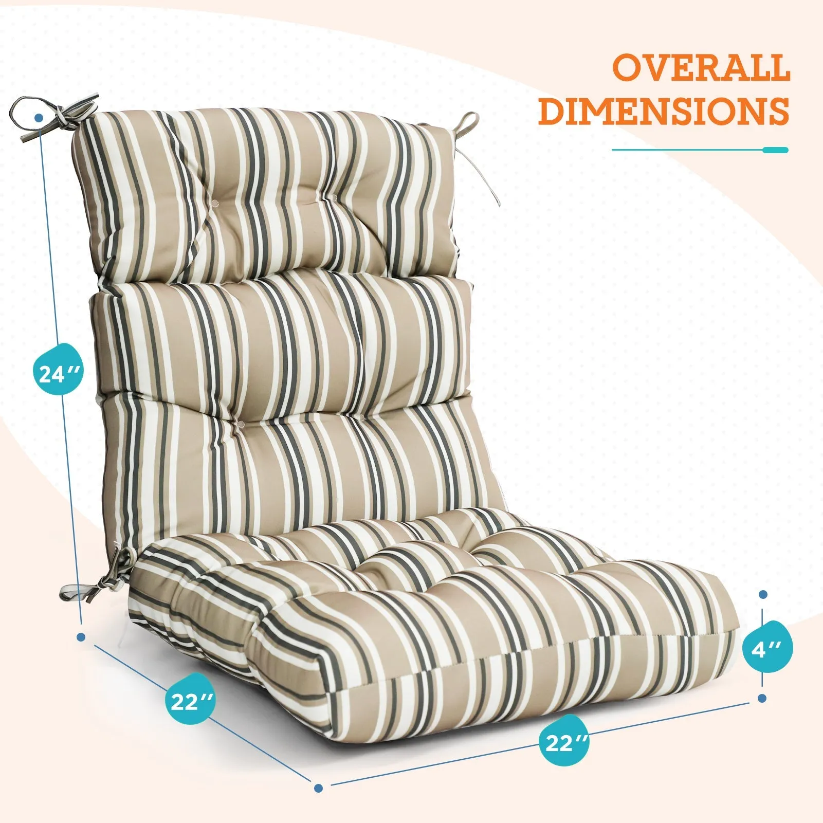 Tufted Outdoor/Indoor High Back Patio Chair Cushion, Set of 1, 46'' x 22''
