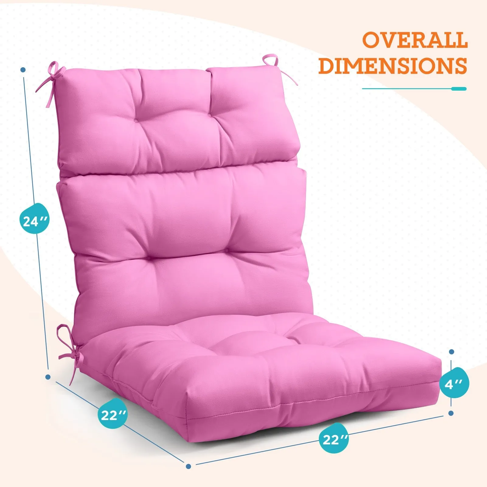 Tufted Outdoor/Indoor High Back Patio Chair Cushion, Set of 1, 46'' x 22''