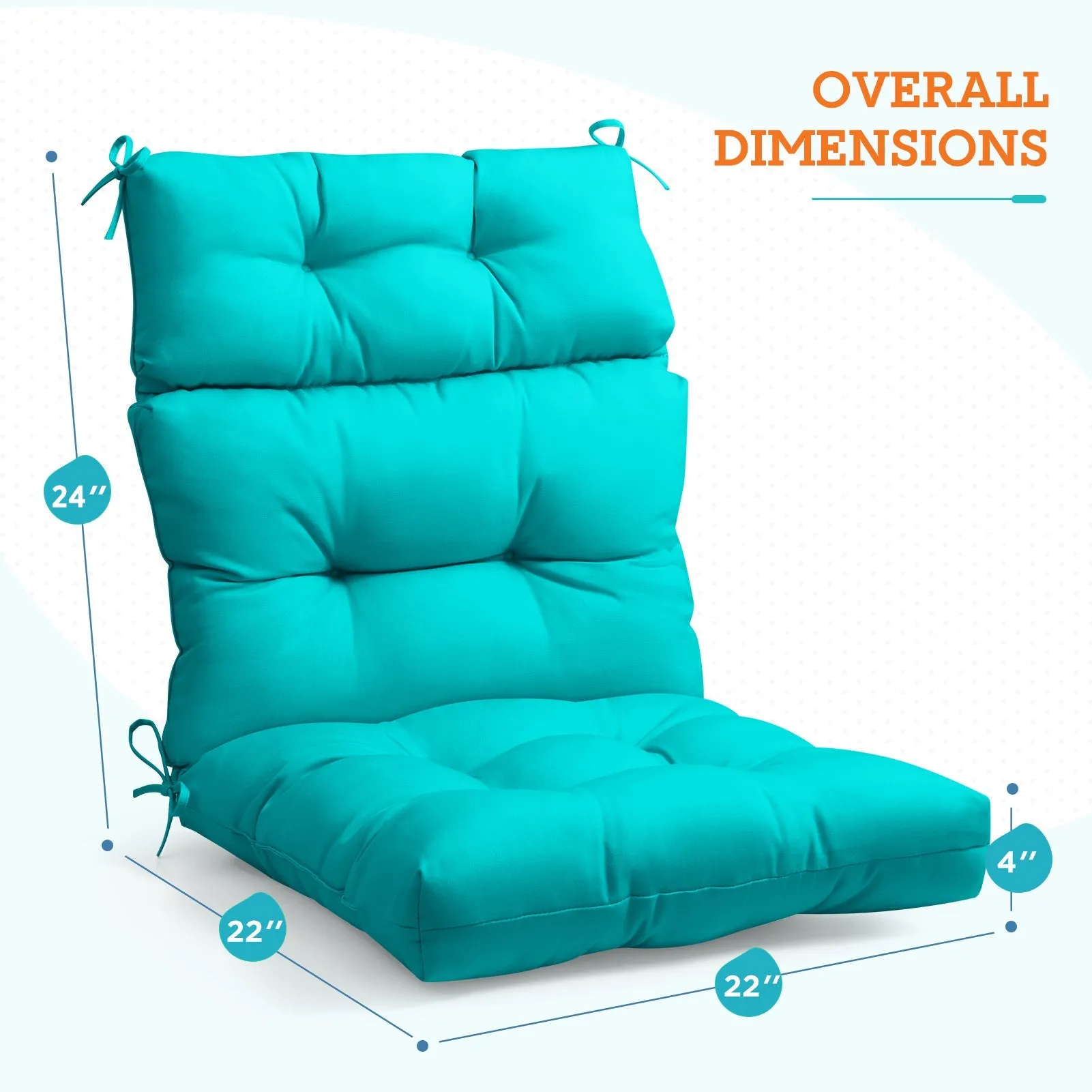 Tufted Outdoor/Indoor High Back Patio Chair Cushion, Set of 1, 46'' x 22''