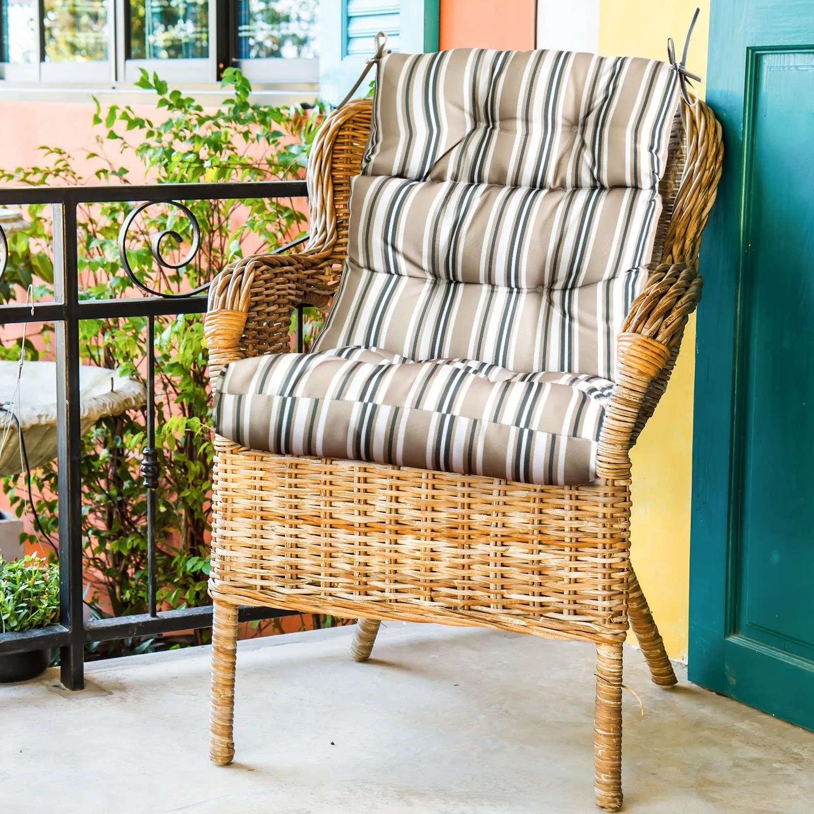 Tufted Outdoor/Indoor High Back Patio Chair Cushion, Set of 1, 46'' x 22''
