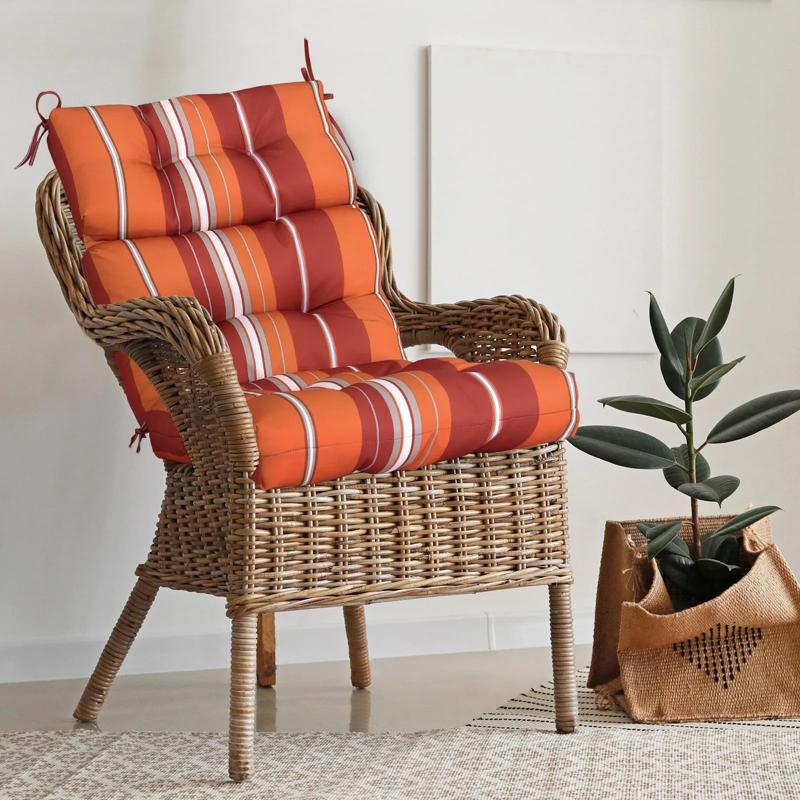Tufted Outdoor/Indoor High Back Patio Chair Cushion, Set of 1, 46'' x 22''