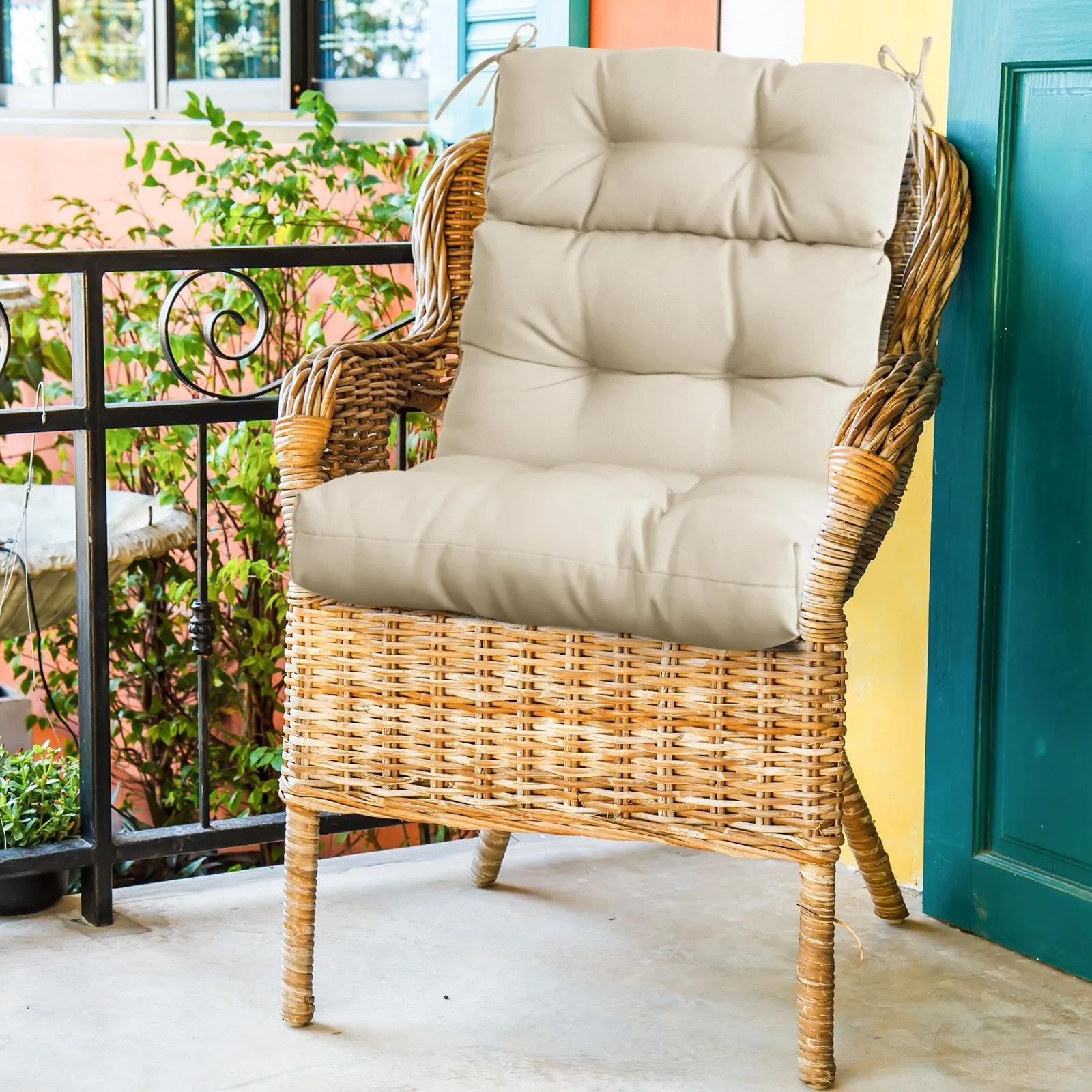 Tufted Outdoor/Indoor High Back Patio Chair Cushion, Set of 1, 46'' x 22''