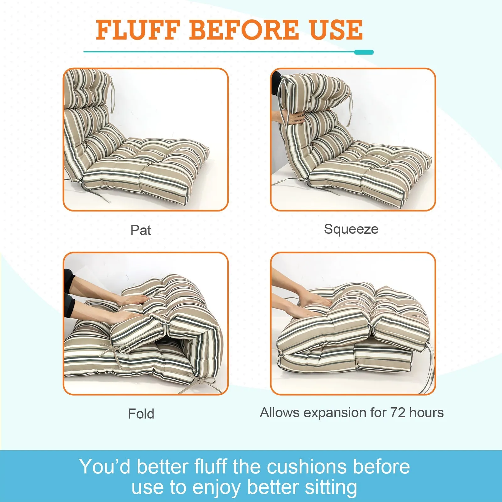 Tufted Outdoor/Indoor High Back Patio Chair Cushion, Set of 1, 46'' x 22''