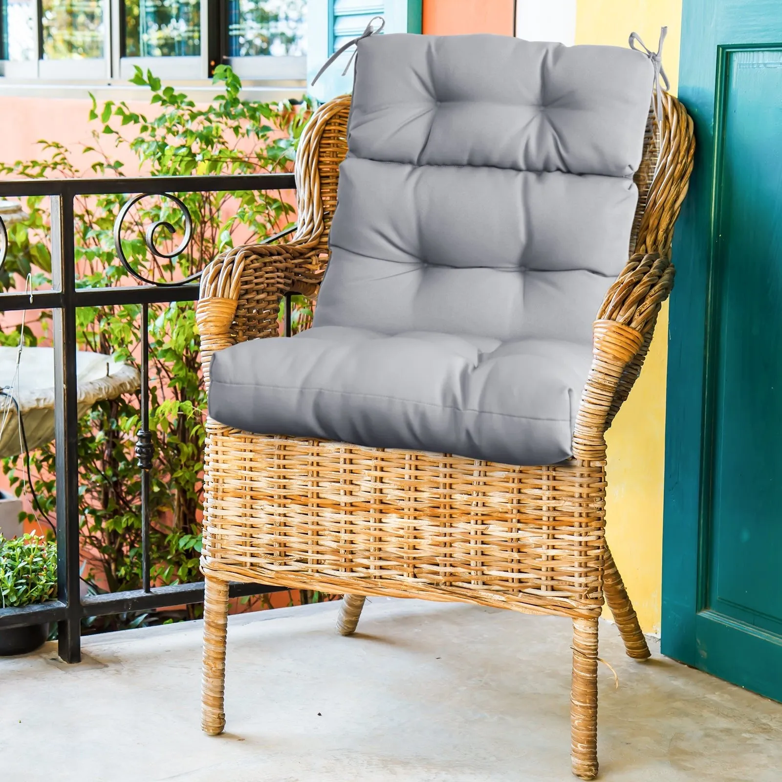 Tufted Outdoor/Indoor High Back Patio Chair Cushion, Set of 1, 46'' x 22''