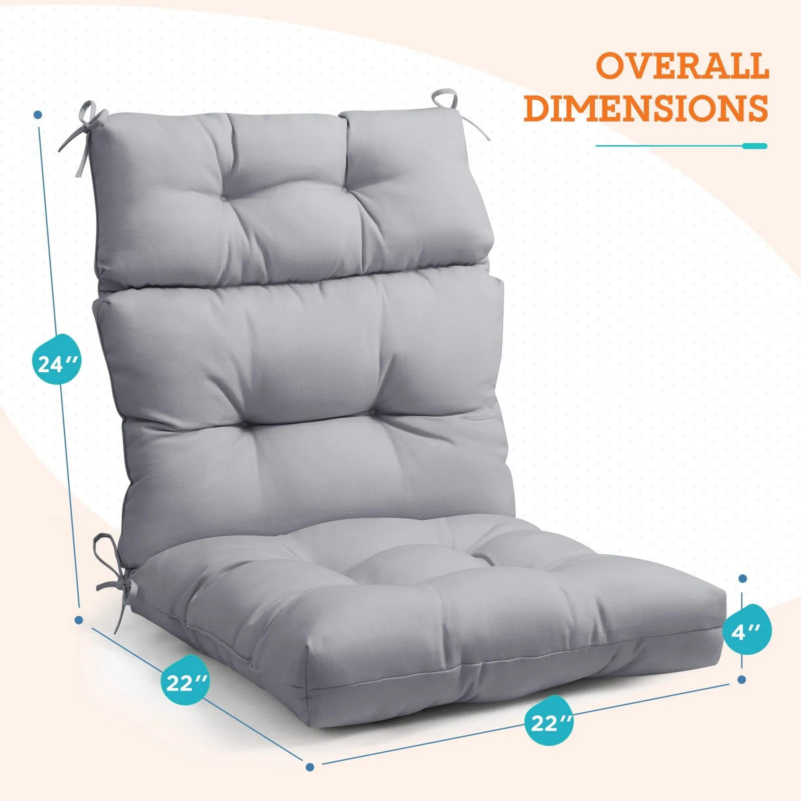 Tufted Outdoor/Indoor High Back Patio Chair Cushion, Set of 1, 46'' x 22''