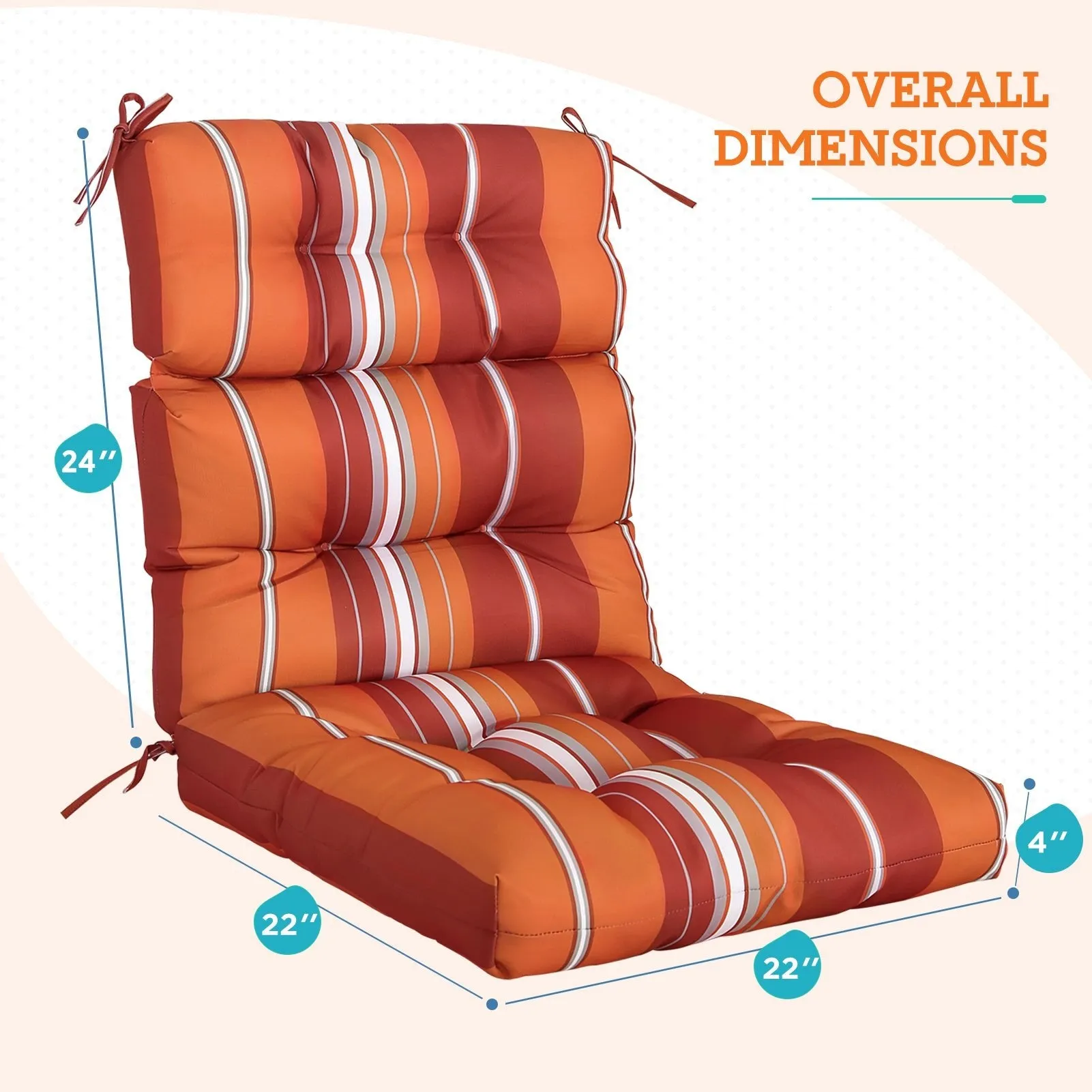 Tufted Outdoor/Indoor High Back Patio Chair Cushion, Set of 1, 46'' x 22''