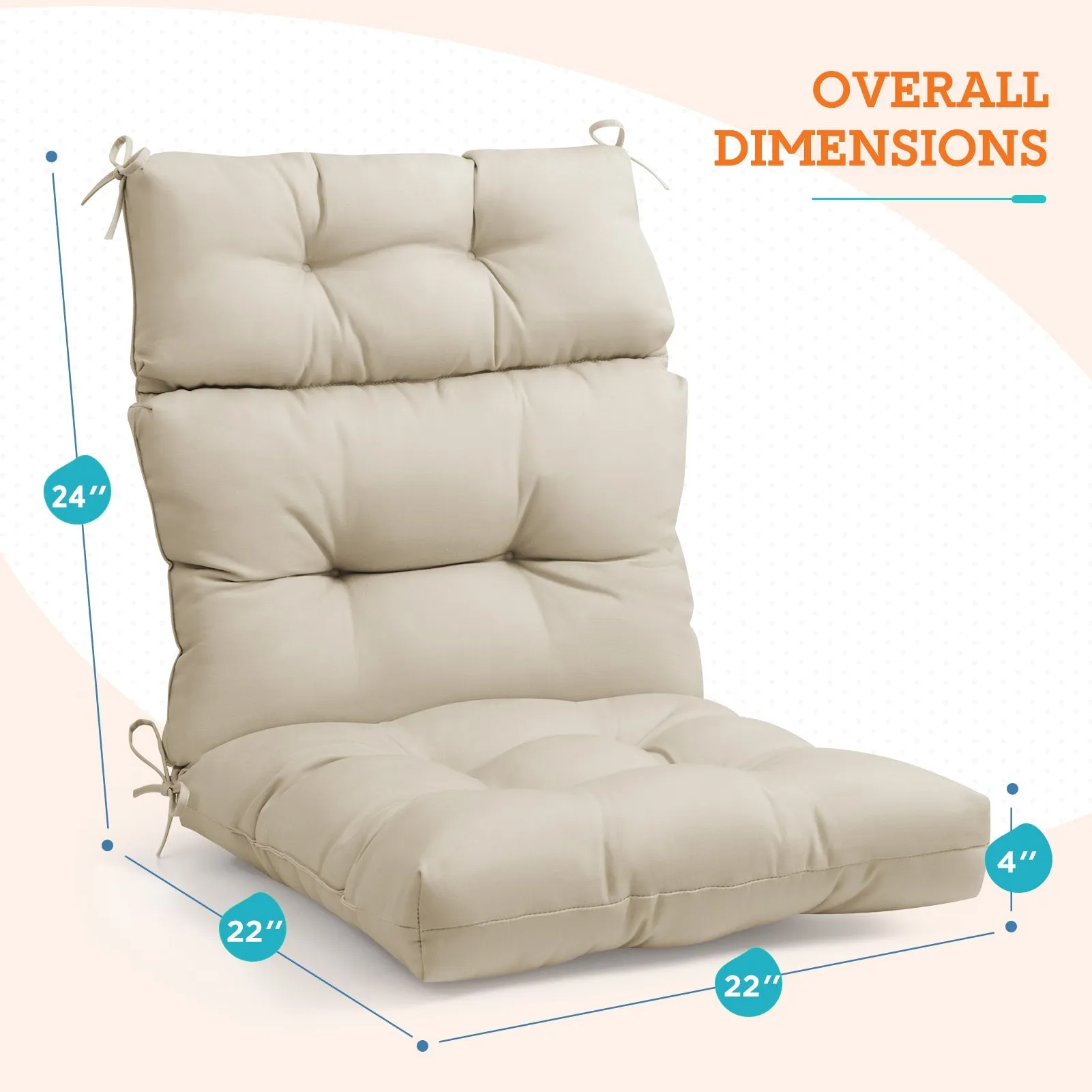 Tufted Outdoor/Indoor High Back Patio Chair Cushion, Set of 1, 46'' x 22''