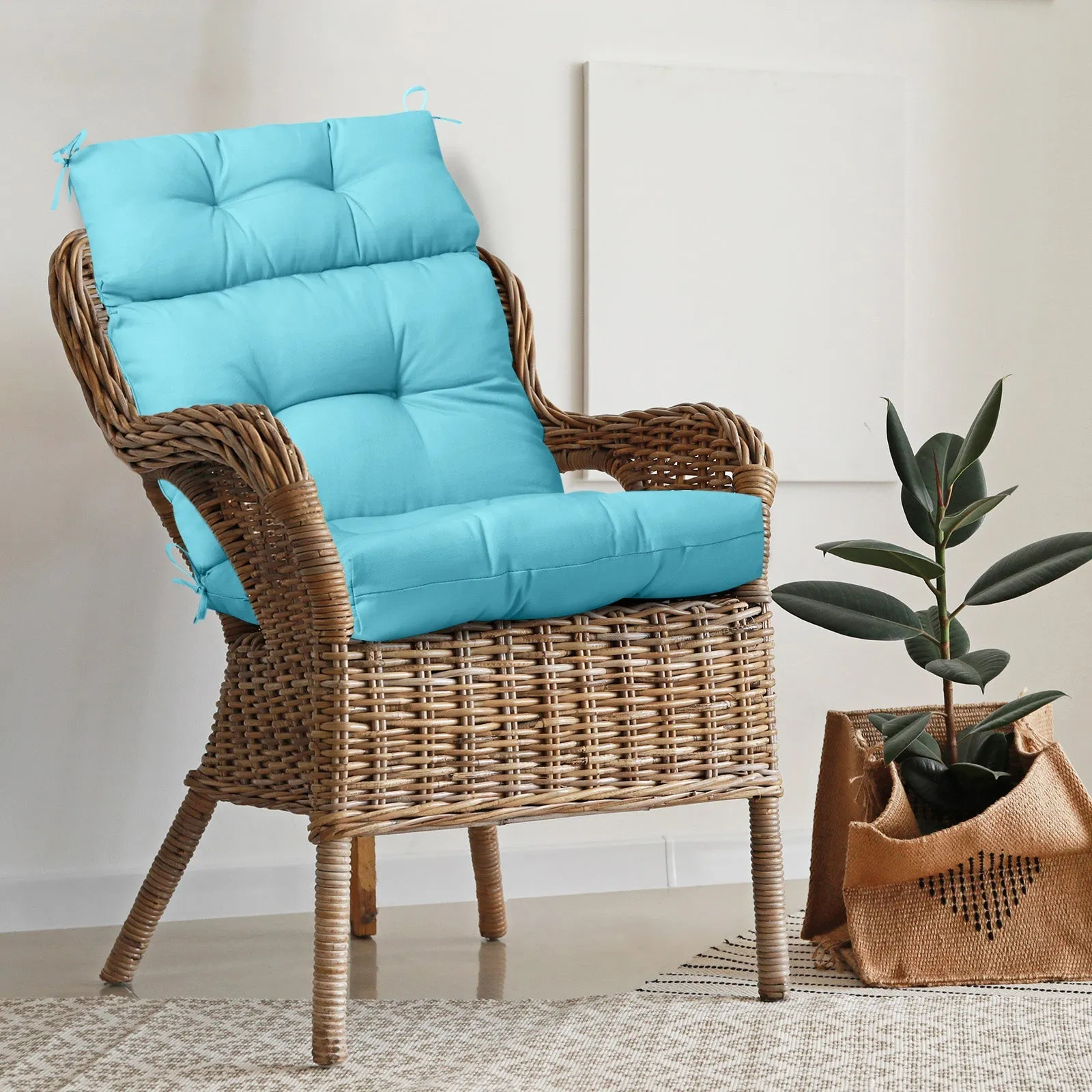 Tufted Outdoor/Indoor High Back Patio Chair Cushion, Set of 1, 46'' x 22''