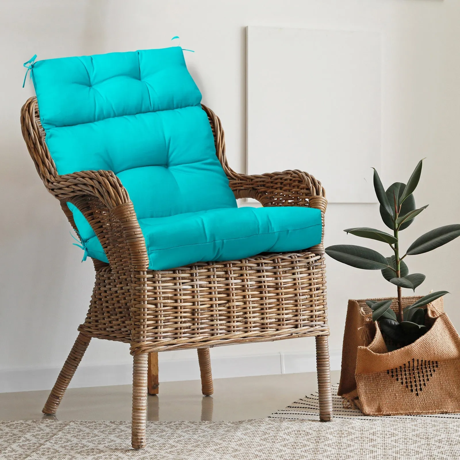 Tufted Outdoor/Indoor High Back Patio Chair Cushion, Set of 1, 46'' x 22''