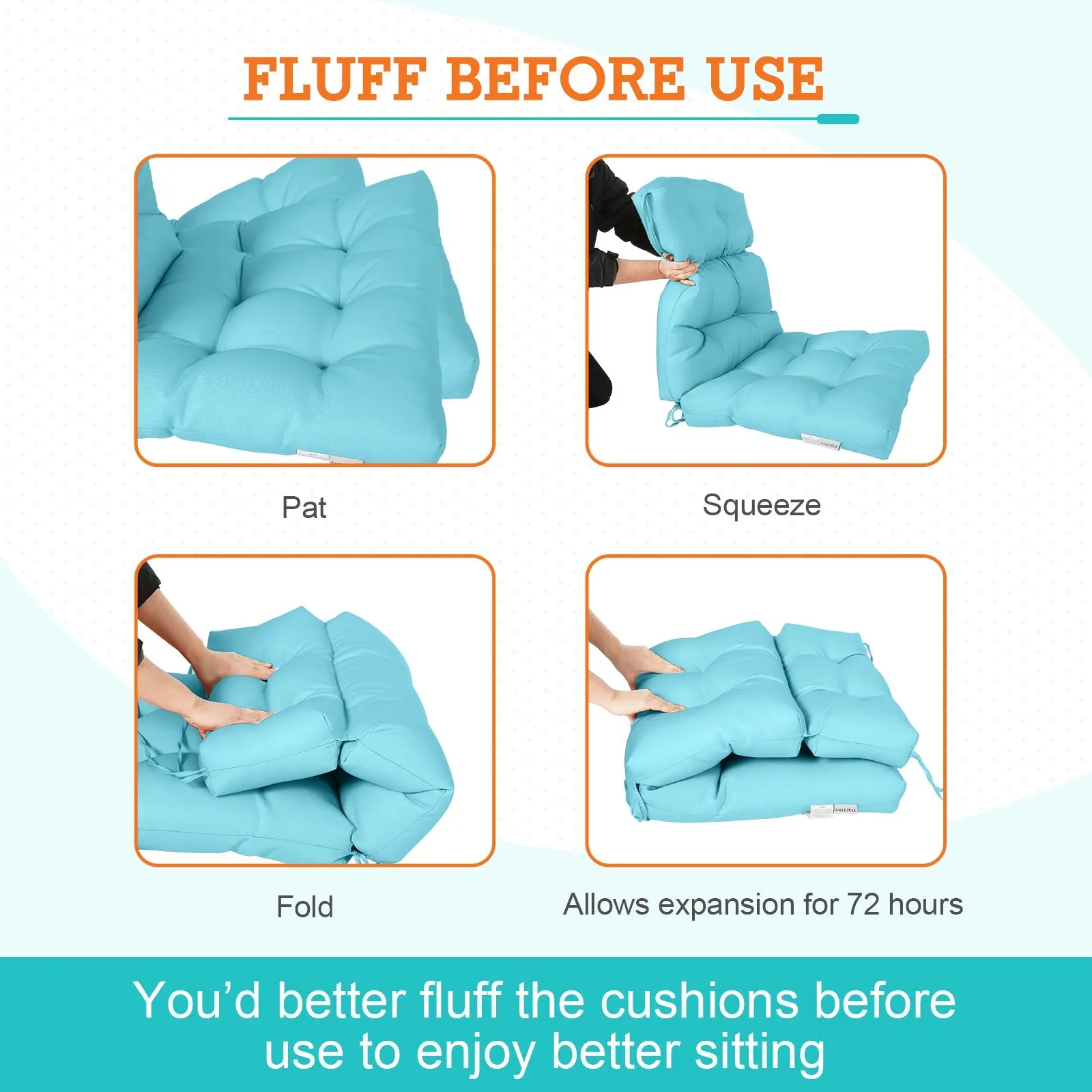 Tufted Outdoor/Indoor High Back Patio Chair Cushion, Set of 1, 46'' x 22''