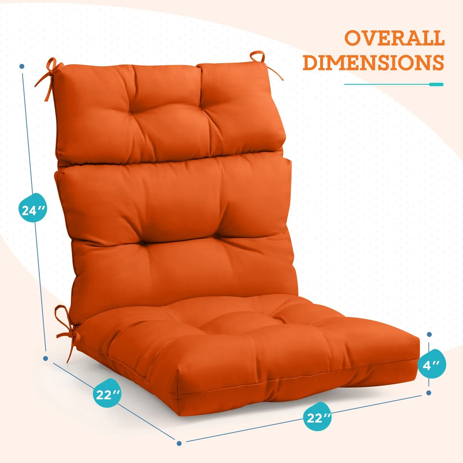 Tufted Outdoor/Indoor High Back Patio Chair Cushion, Set of 1, 46'' x 22''