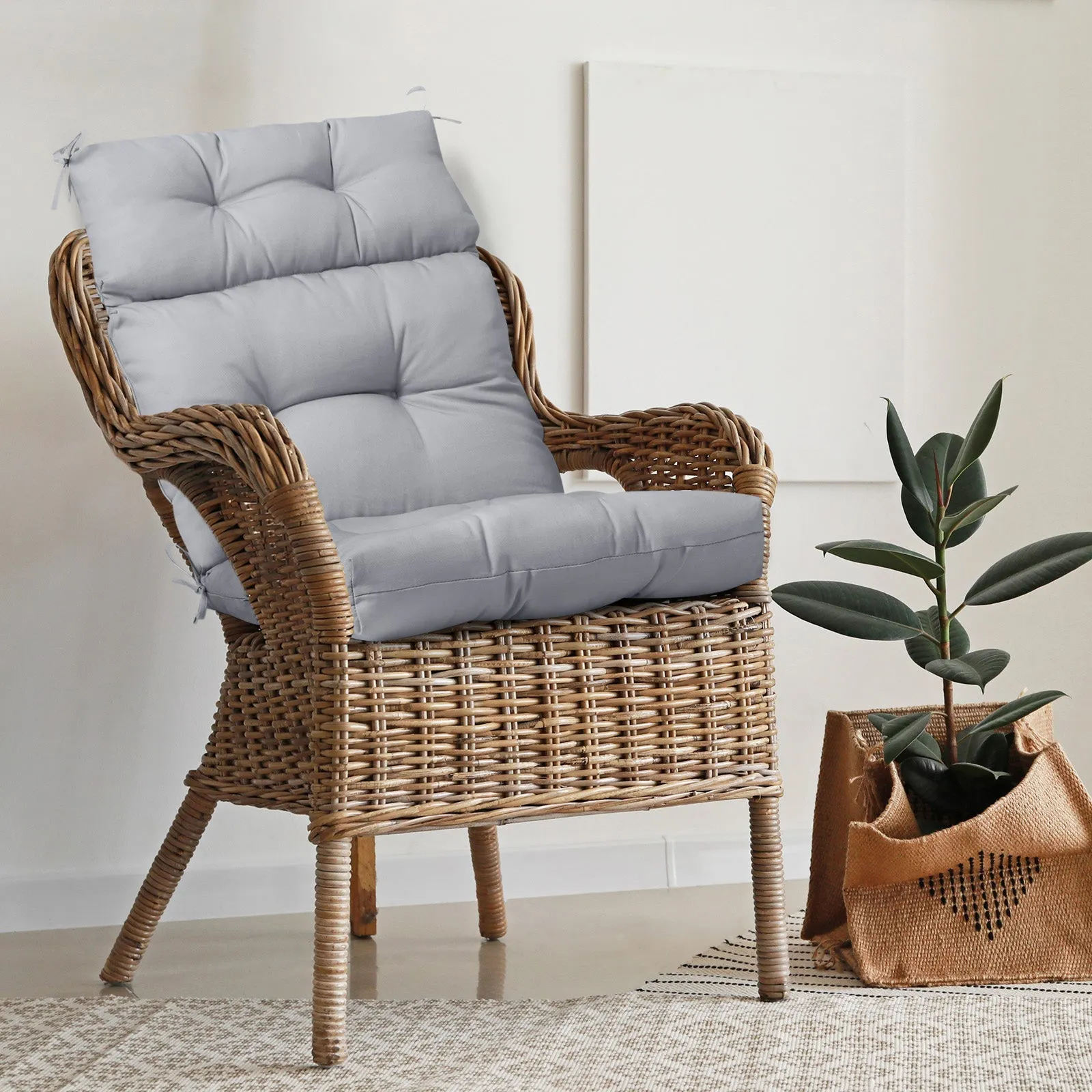 Tufted Outdoor/Indoor High Back Patio Chair Cushion, Set of 1, 46'' x 22''