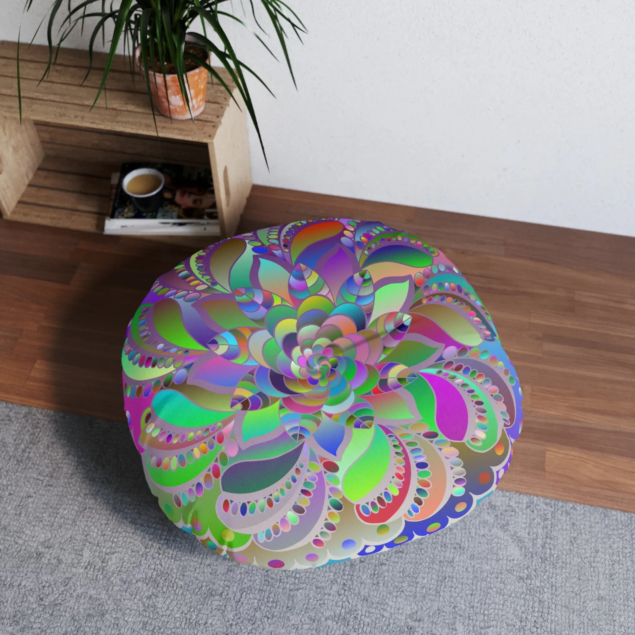 Turquoise Mandala Floor Cushion - Hand Drawn Beauty