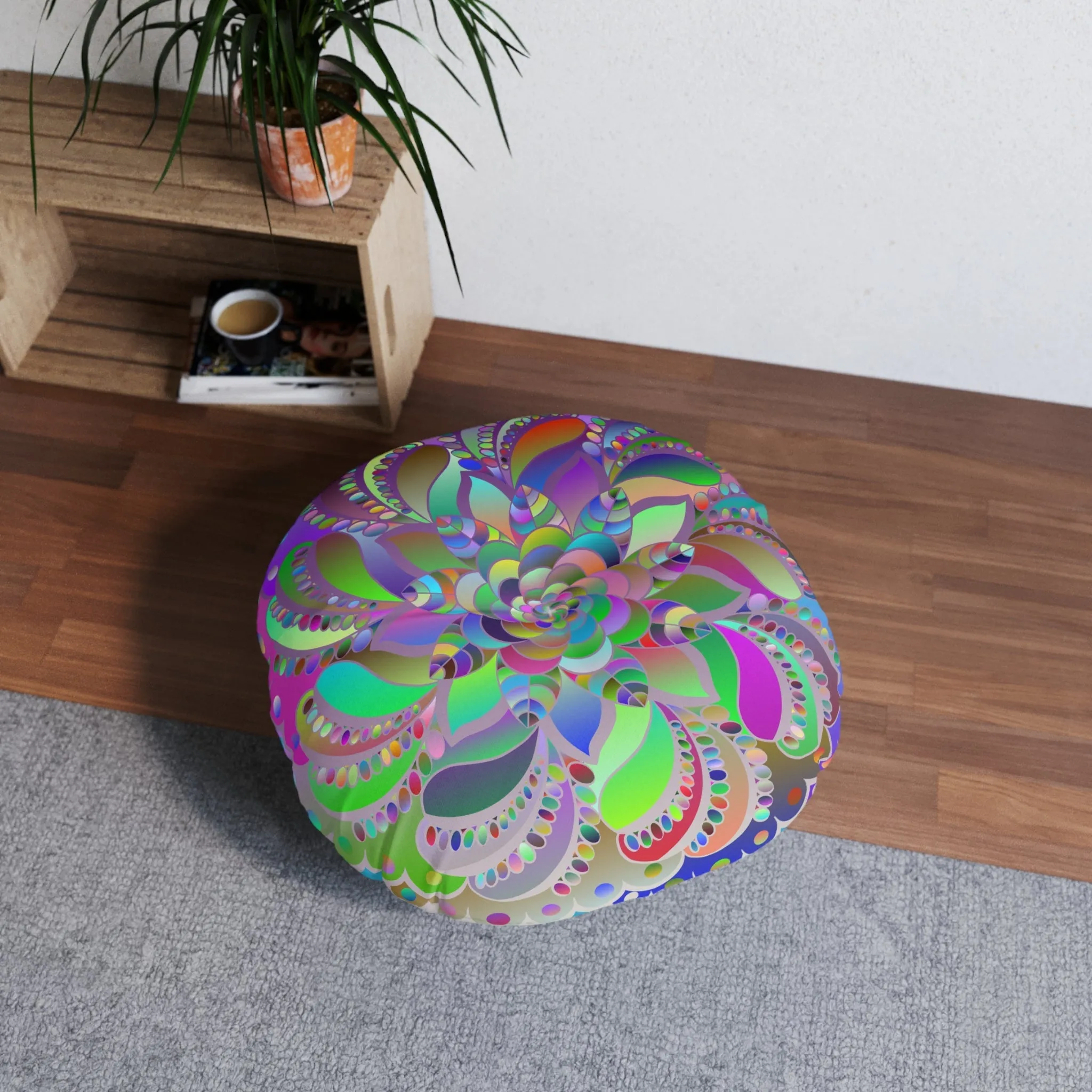 Turquoise Mandala Floor Cushion - Hand Drawn Beauty