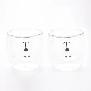 UMAI Cute Teddy Bear Glass Mug Set of 2 I Double Walled Borosilicate 250ml I Microwave Safe I Scratch Proof I Coffee Mugs for Couples I Transparent I Gift for Friends, Family and Loved Ones