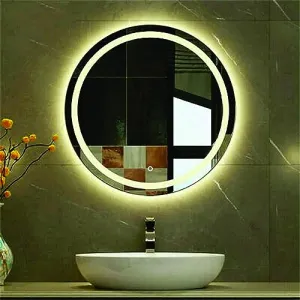 UNIQUE MIRROR led wall mirror with touch sensor and three-color setting light mirror for dining room, living room, bathroom and makeup area and rectangular shape (21x21).