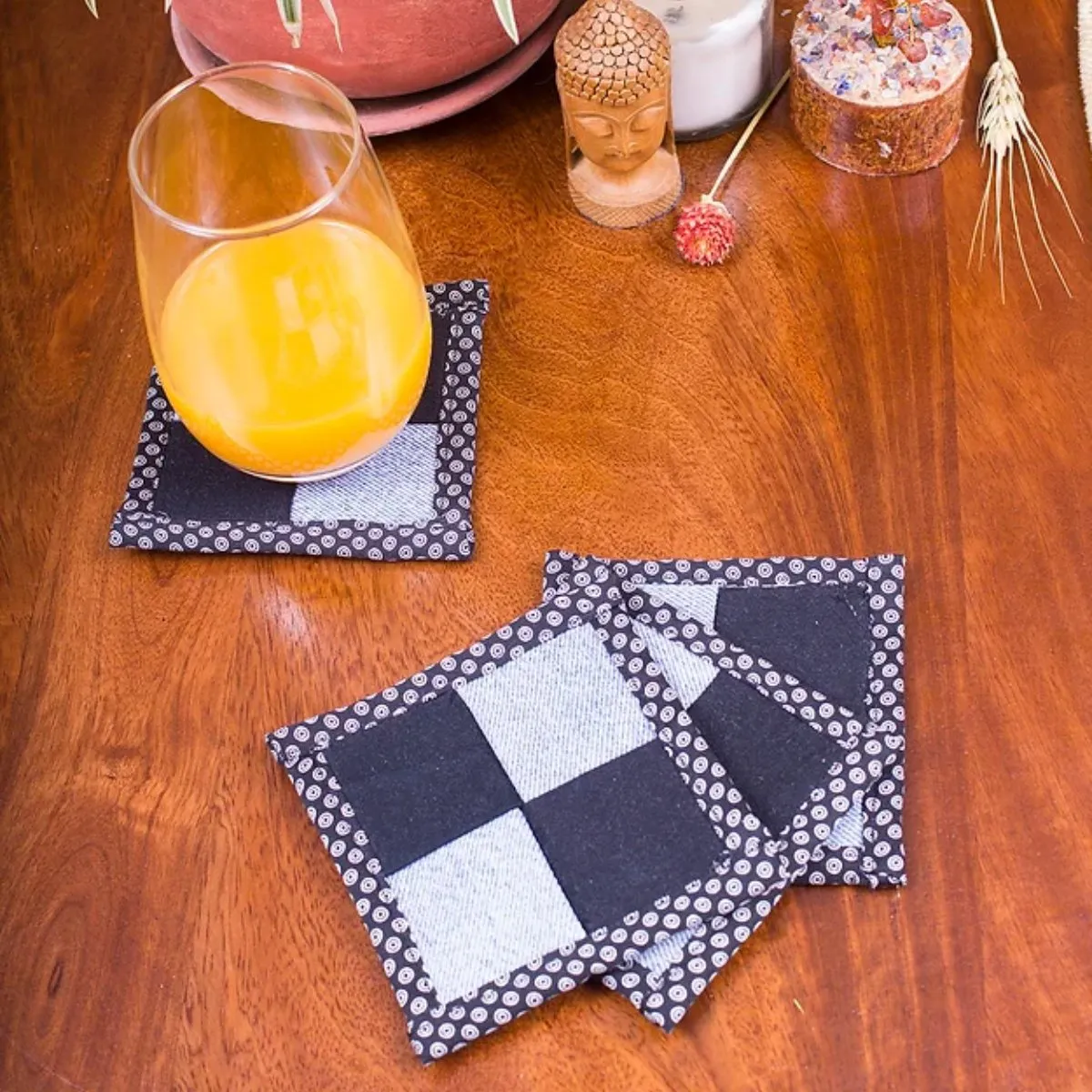 Upcycled Denim Coaster Set (x4)- Dark and Light Blue