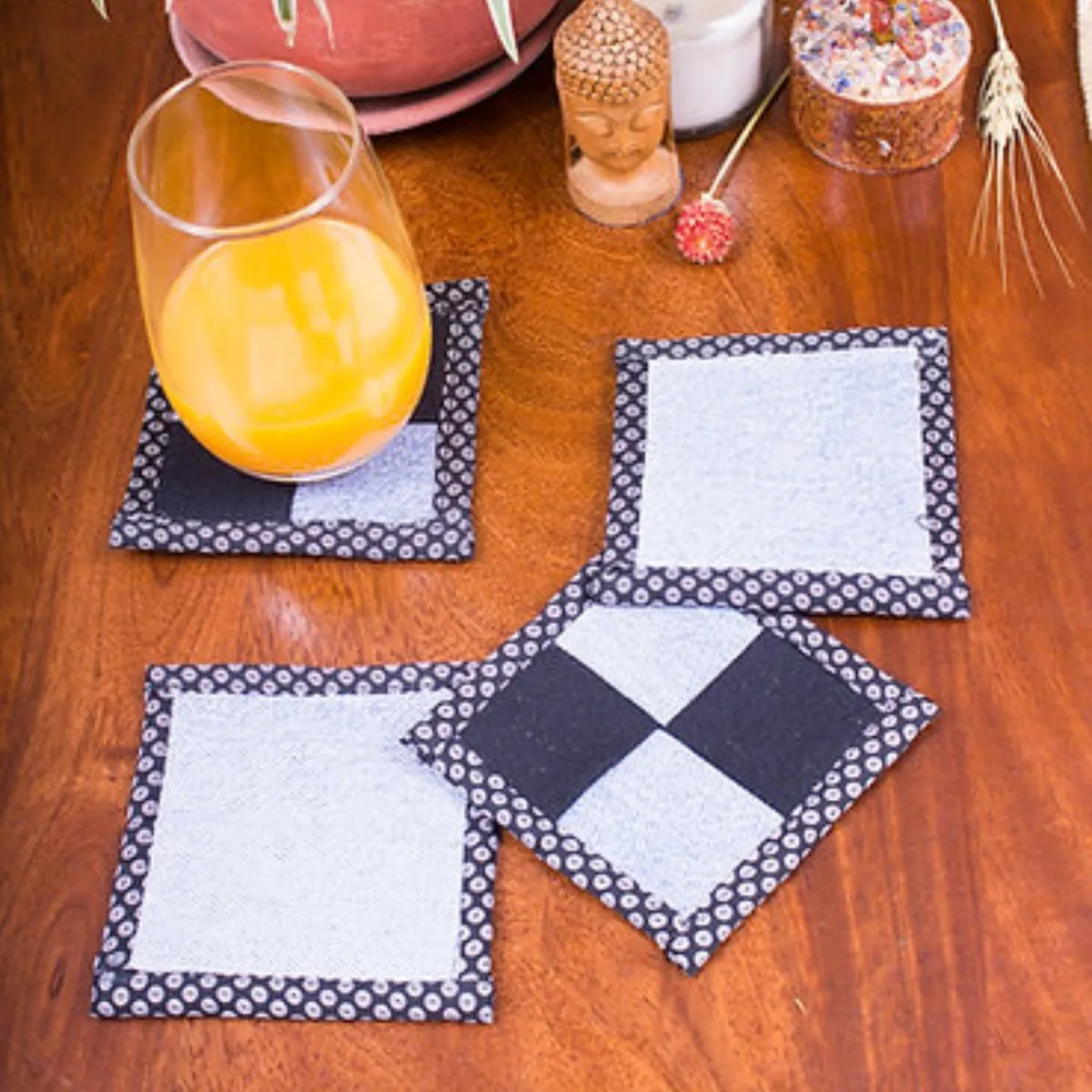 Upcycled Denim Coaster Set (x4)- Dark and Light Blue