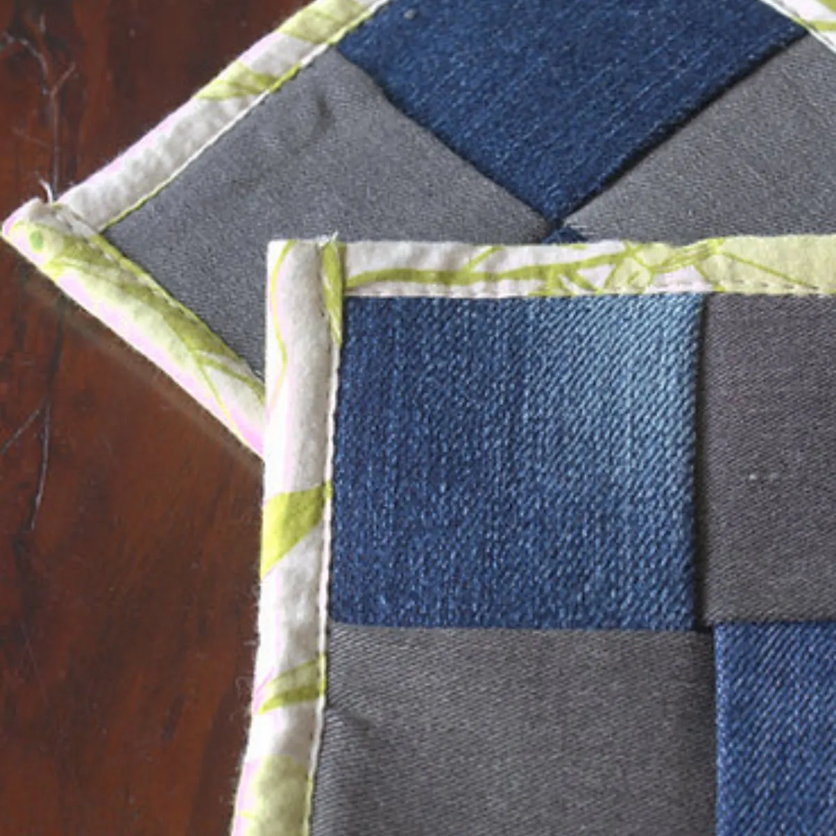 Upcycled Denim Coaster Set (x4)- Denim Blue & Grey