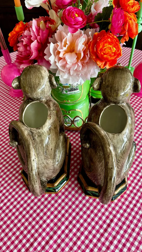 Vintage Monkey Pitchers, Raymond Waites, Ceramic, Brown, 2 Available, Each Sold Separatley