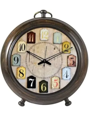 Vintage Style Analog Table Clock with Colourful Number Plaques, 15 cm Diameter Without Any Battery or Sell.